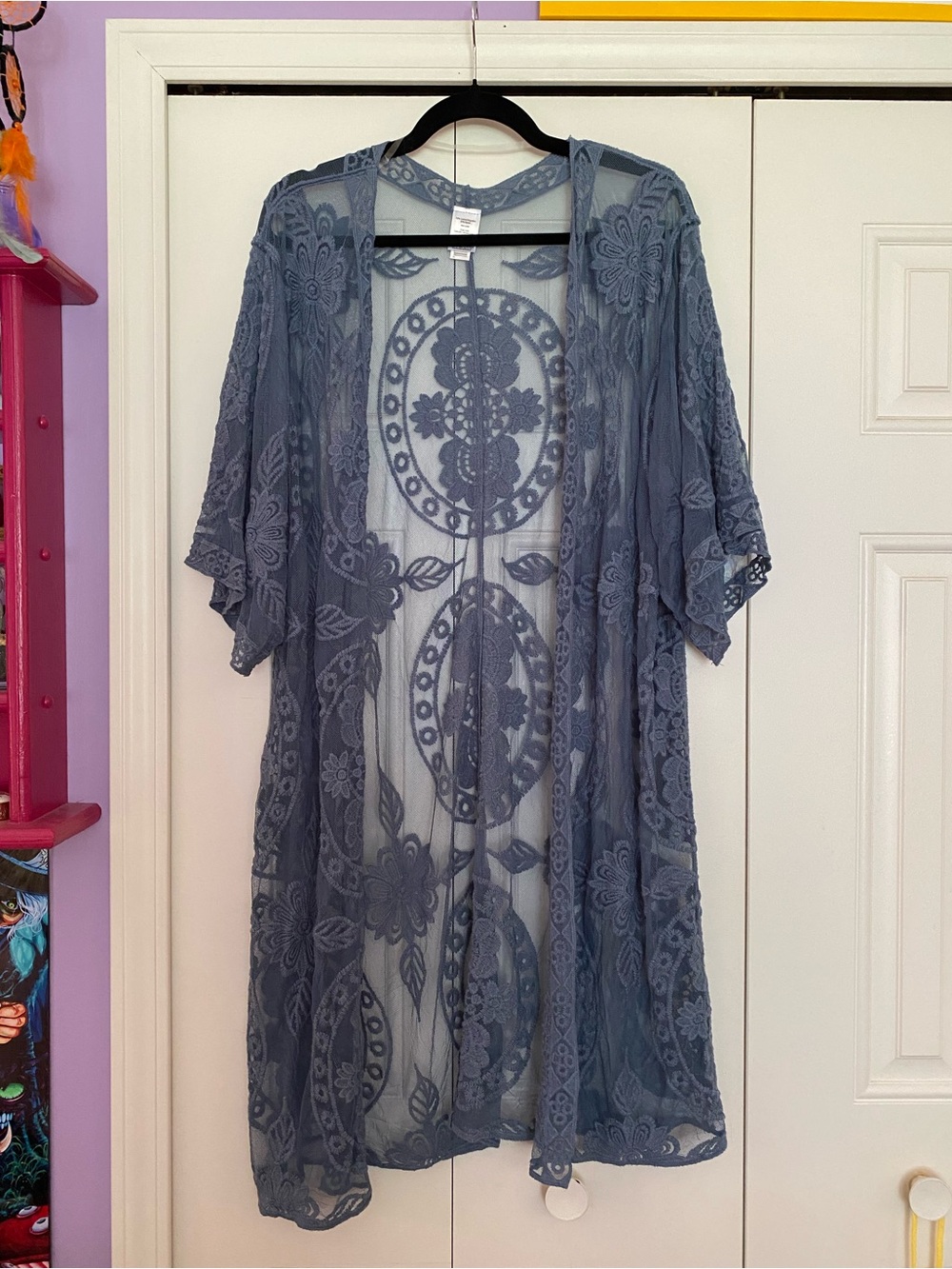 Sheer Blue Lace Kimono Cover-Up - Picture 2 of 6